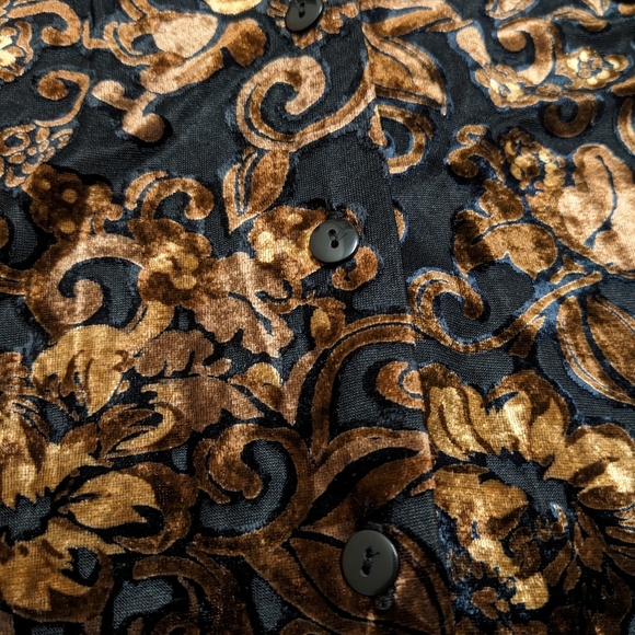 Vintage Coldwater Creek Black & Gold Velvet Long Sleeve Button Down Shirt Sheer - Picture 4 of 7